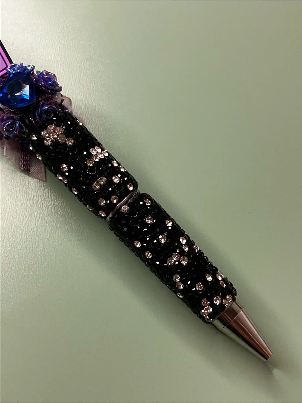 Do Not Disturb Purple Coffin - Black and White Rhinestone Handmade Beaded Pen